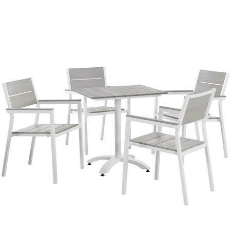 PRIMEWIR 5 Piece Maine Outdoor Patio Dining Set Gray plywood with White Aluminum Frame EEI-1761-WHI-LGR-SET